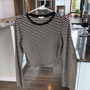 Silence + Noise Black and White Striped Long Sleeve Top Cropped size Medium EUC